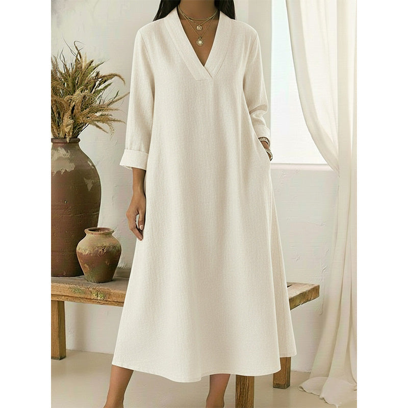 🔥New Arrivals Now on Sale-Women’s V-Neck Cotton Linen A Line Dress