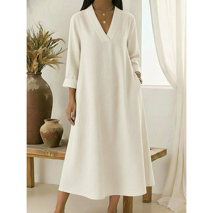 🔥New Arrivals Now on Sale-Women’s V-Neck Cotton Linen A Line Dress