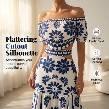 🌺 LIMITED-TIME 50% OFF! 💥 Women's Off-Shoulder Waist Cutout Daisy Printed Resort Dress – Flowy, Breezy, Tropical Chic ✨