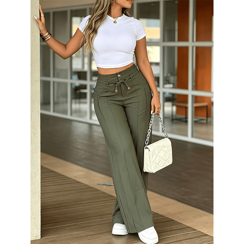 👖 LIMITED-TIME 50% OFF! 💥 Women's High-Waisted Straight Leg Trousers – Front Seam, Elastic Back, Versatile ✨