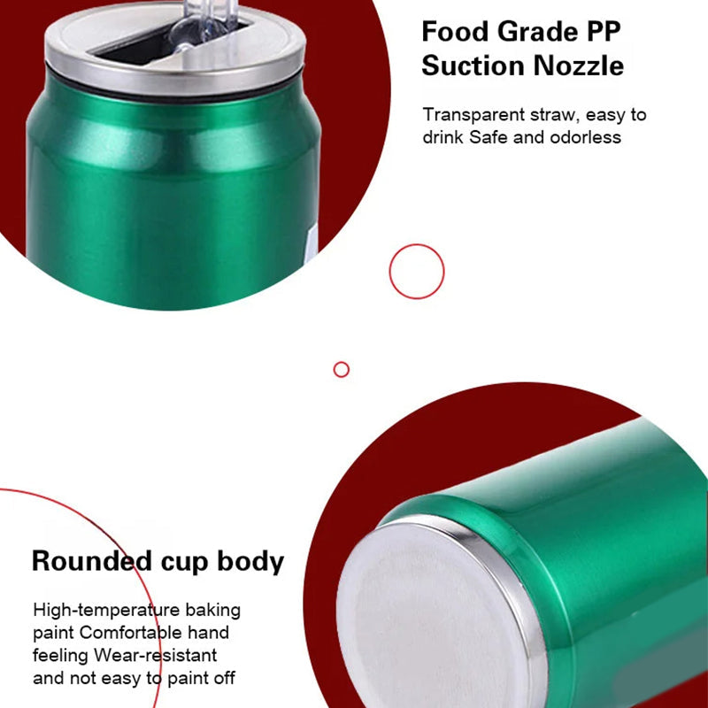 🥤Double-walled, insulated stainless steel cup in the shape of a cola can.