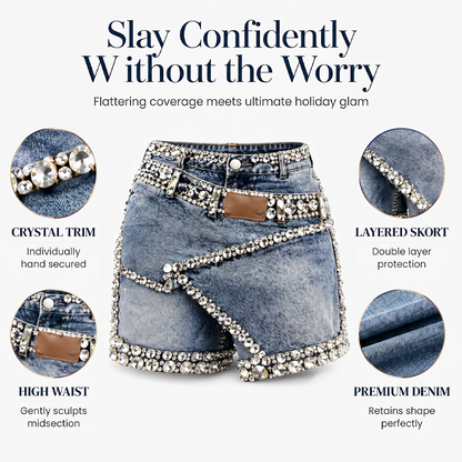 🔥New Arrivals & Best Sellers-Women's Rhinestone Layered Denim Skort