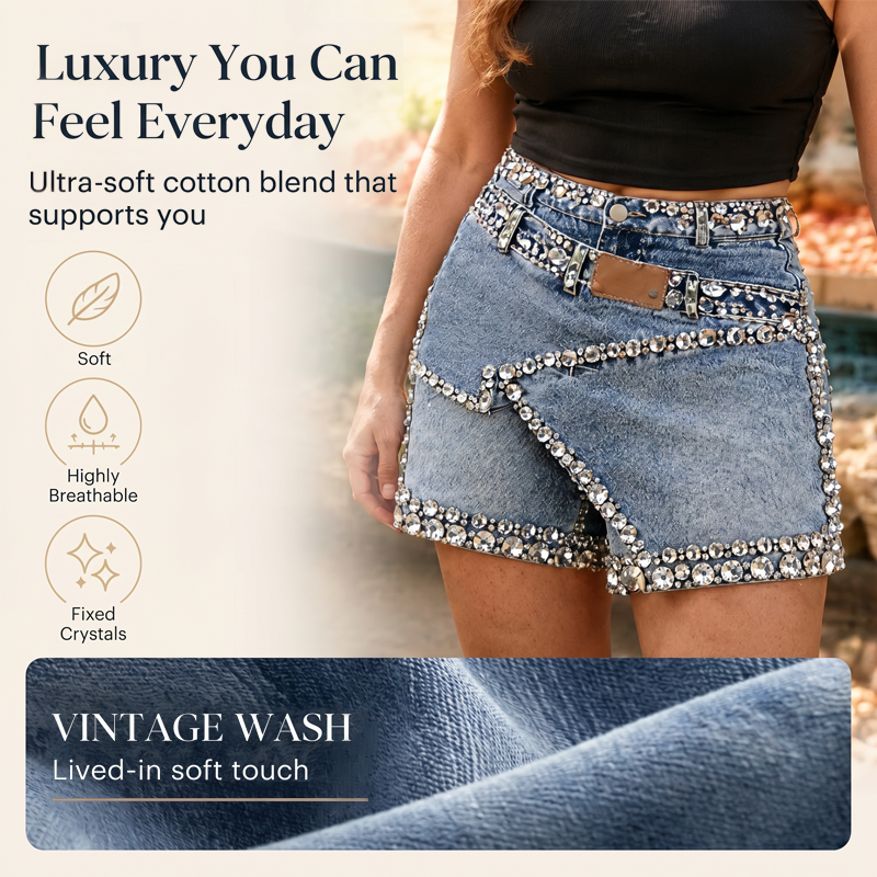 🔥New Arrivals & Best Sellers-Women's Rhinestone Layered Denim Skort