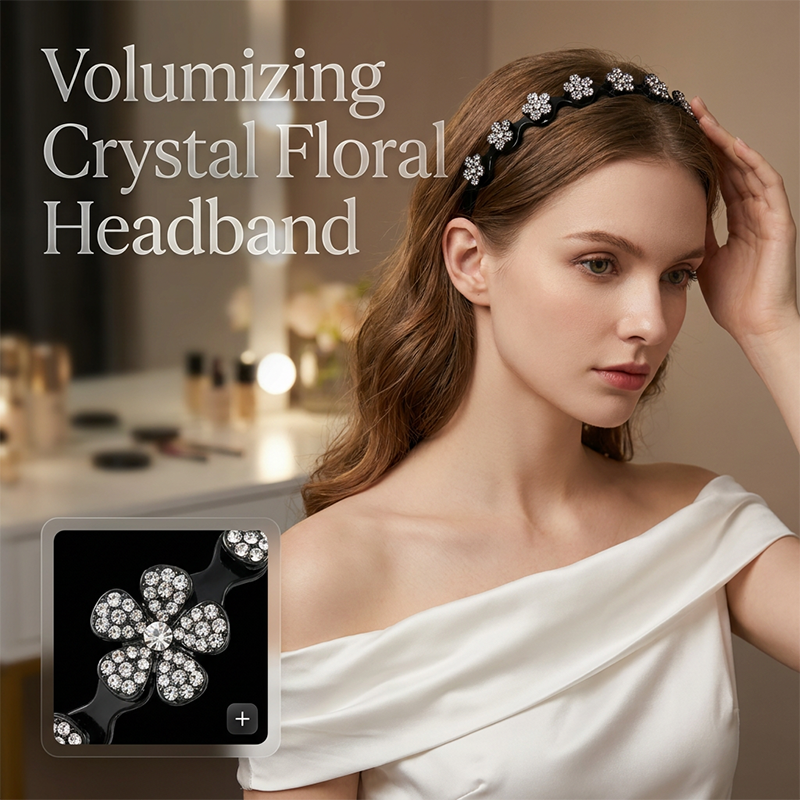 Wavy Crystal Headband Set - Lightweight Non-Slip Girly Feminine Hair Accessory, Sparkling Crystal-Accented Wave-Shape Band for Weddings & Everyday Wear, Girly Feminine Items