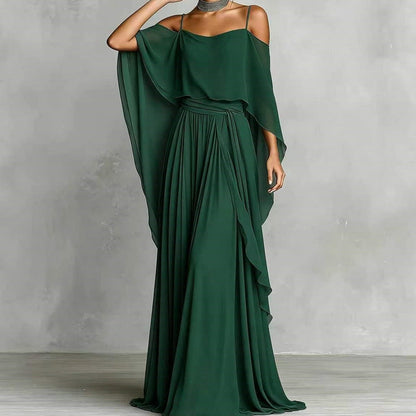 👗 LIMITED-TIME 50% OFF! 💥 Women's Elegant Cold Shoulder Flowy Maxi Dress – Off-Shoulder, Cinched Waist, Spaghetti Straps ✨