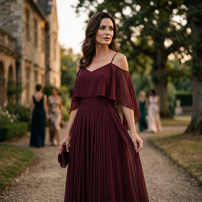 👗 LIMITED-TIME 50% OFF! 💥 Women's Elegant Cold Shoulder Flowy Maxi Dress – Off-Shoulder, Cinched Waist, Spaghetti Straps ✨
