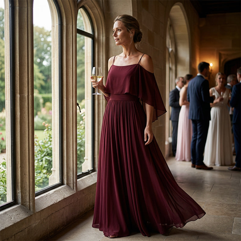 👗 LIMITED-TIME 50% OFF! 💥 Women's Elegant Cold Shoulder Flowy Maxi Dress – Off-Shoulder, Cinched Waist, Spaghetti Straps ✨