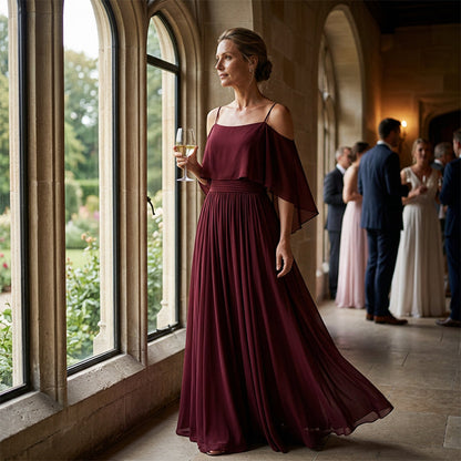 👗 LIMITED-TIME 50% OFF! 💥 Women's Elegant Cold Shoulder Flowy Maxi Dress – Off-Shoulder, Cinched Waist, Spaghetti Straps ✨