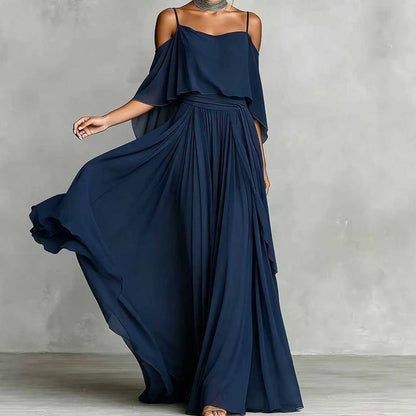 👗 LIMITED-TIME 50% OFF! 💥 Women's Elegant Cold Shoulder Flowy Maxi Dress – Off-Shoulder, Cinched Waist, Spaghetti Straps ✨