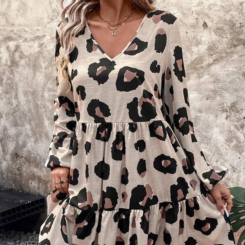 🔥New Arrivals & Best Sellers-Women's Flowy Leopard Print V-Neck Dress🐆
