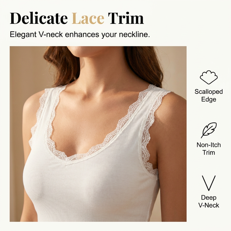 🔥Women's Slim Fit Sleeveless Top Ribbed Cami with Built-in Cups and Lace
