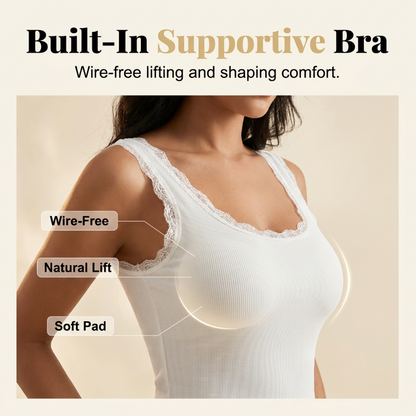🔥Women's Slim Fit Sleeveless Top Ribbed Cami with Built-in Cups and Lace
