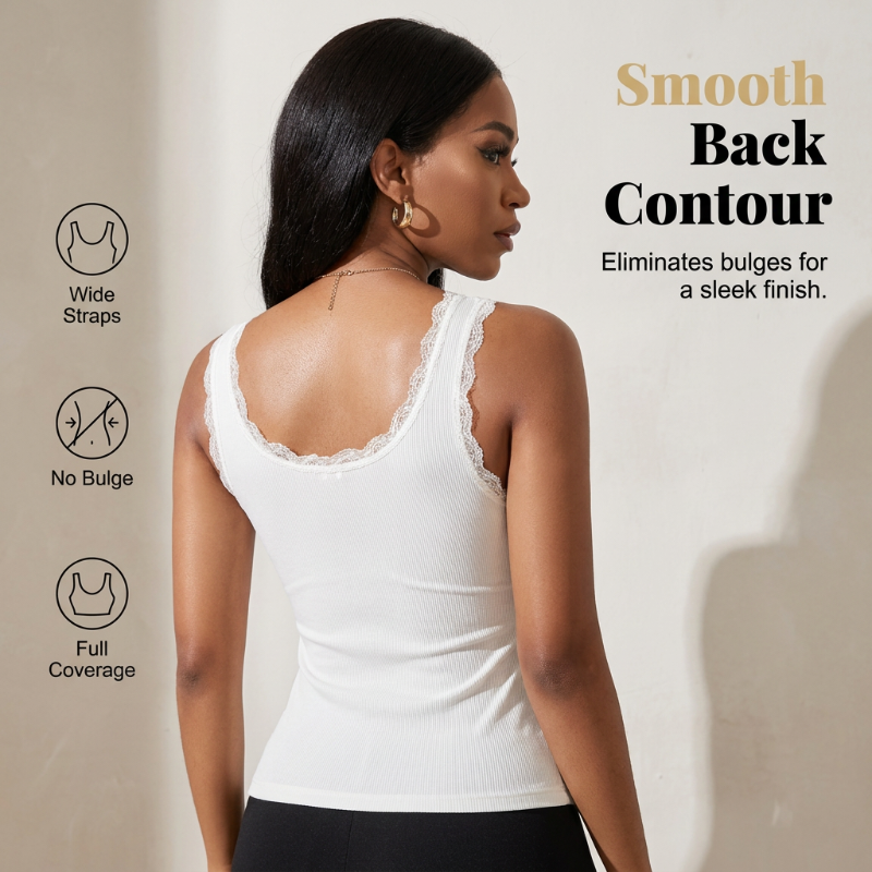 🔥Women's Slim Fit Sleeveless Top Ribbed Cami with Built-in Cups and Lace