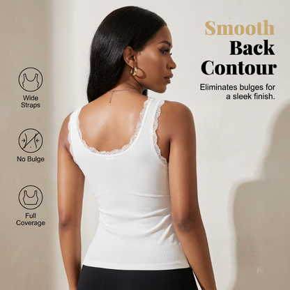 🔥Women's Slim Fit Sleeveless Top Ribbed Cami with Built-in Cups and Lace