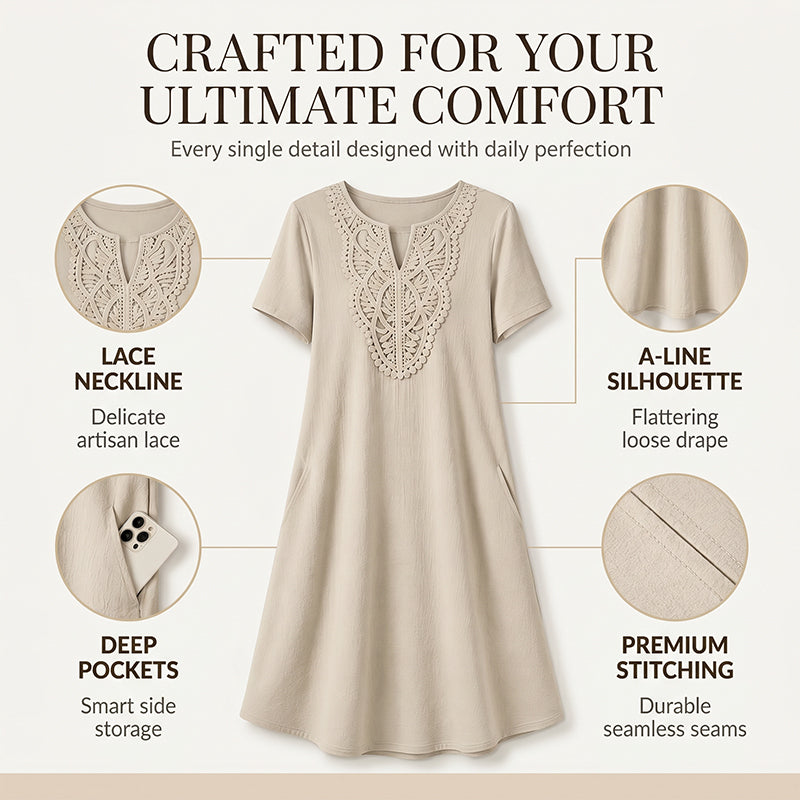 ⌛Limited-time offer-Women's Bohemian Lace V-Neck T-Shirt Dress