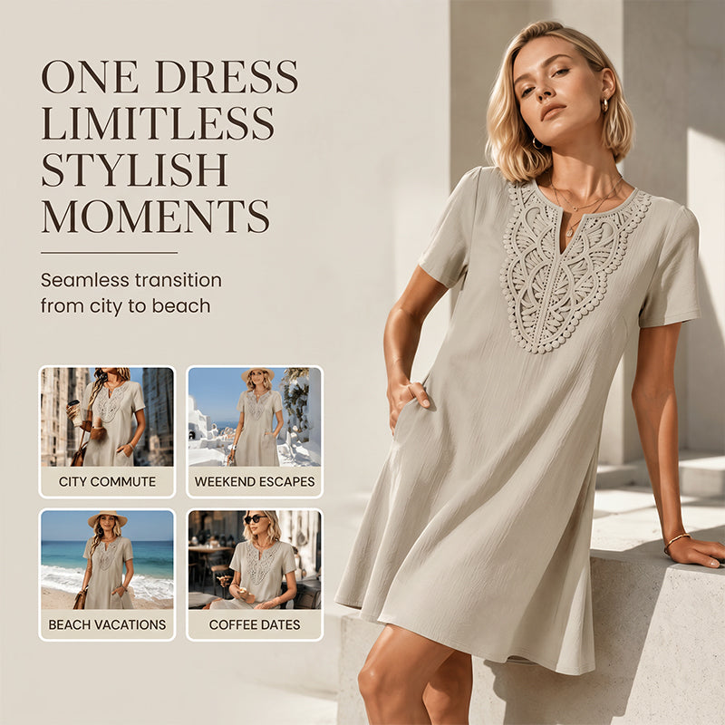 ⌛Limited-time offer-Women's Bohemian Lace V-Neck T-Shirt Dress