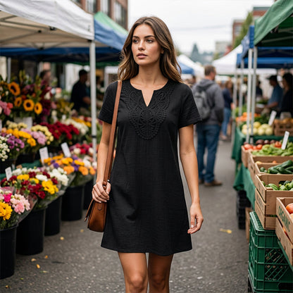 ⌛Limited-time offer-Women's Bohemian Lace V-Neck T-Shirt Dress
