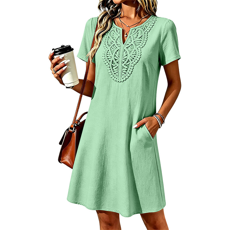 ⌛Limited-time offer-Women's Bohemian Lace V-Neck T-Shirt Dress