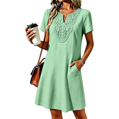 ⌛Limited-time offer-Women's Bohemian Lace V-Neck T-Shirt Dress