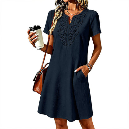 ⌛Limited-time offer-Women's Bohemian Lace V-Neck T-Shirt Dress