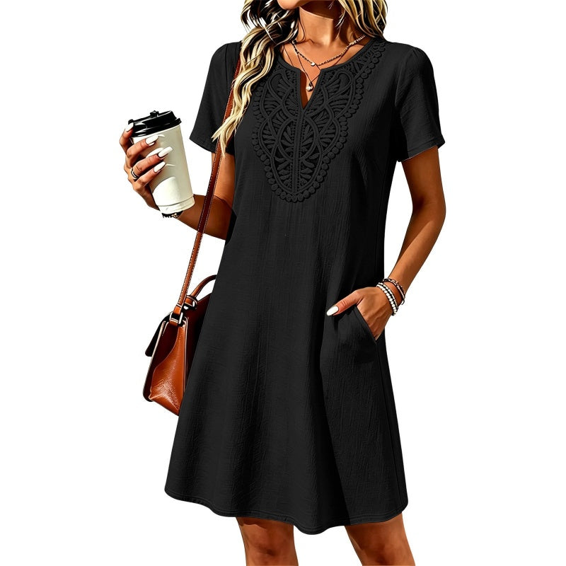 ⌛Limited-time offer-Women's Bohemian Lace V-Neck T-Shirt Dress