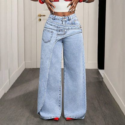 ⌛Limited-Time Offer-Women's Asymmetrical Waist Wide Leg Jeans