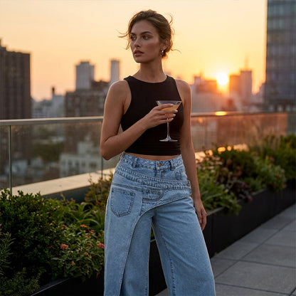 ⌛Limited-Time Offer-Women's Asymmetrical Waist Wide Leg Jeans