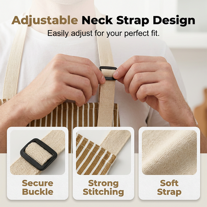 Adjustable Cotton Linen Apron with Pockets