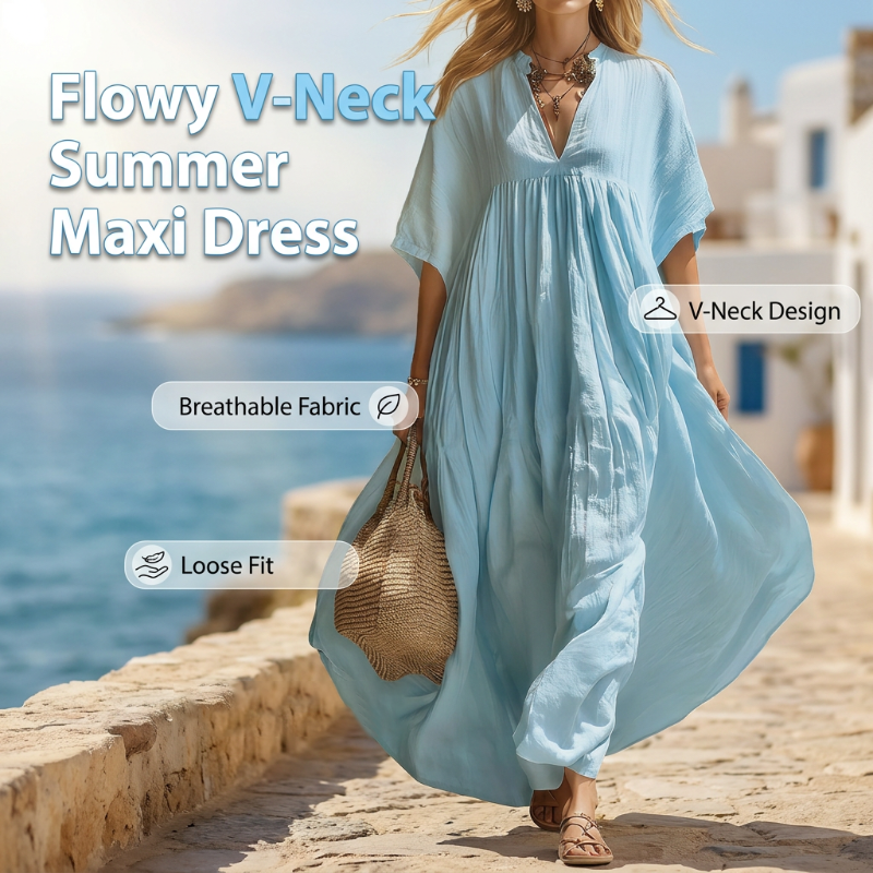 Women’s Flowy V-Neck Summer Maxi Dress