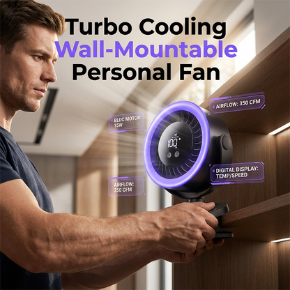 🔥50% OFF🔥 USB Powered Wall-Mountable Personal Fan | Smart Digital Display | Quiet Turbo Cooling | Flexible Clamp & Omnidirectional Pivot 🌬️❄️