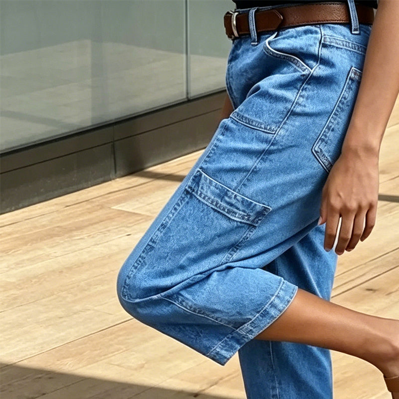👖 50% OFF | Women's Casual Stretchy Cropped Denim Pants – Relaxed Barrel Fit, Mid-Waist & Multi-Pocket Design, Sizes S–3XL ✨🛒