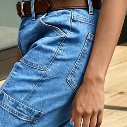 👖 50% OFF | Women's Casual Stretchy Cropped Denim Pants – Relaxed Barrel Fit, Mid-Waist & Multi-Pocket Design, Sizes S–3XL ✨🛒