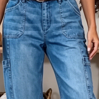 👖 50% OFF | Women's Casual Stretchy Cropped Denim Pants – Relaxed Barrel Fit, Mid-Waist & Multi-Pocket Design, Sizes S–3XL ✨🛒
