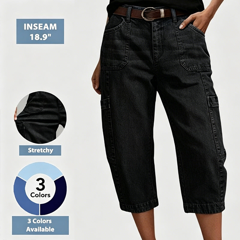 👖 50% OFF | Women's Casual Stretchy Cropped Denim Pants – Relaxed Barrel Fit, Mid-Waist & Multi-Pocket Design, Sizes S–3XL ✨🛒