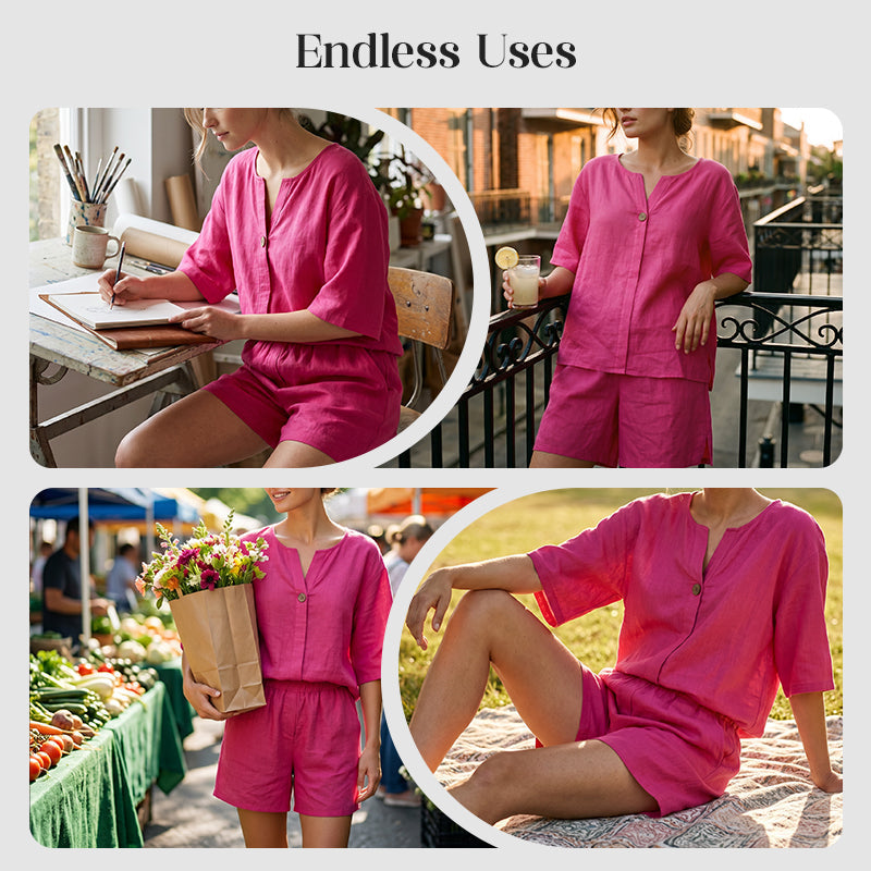 Women's Relaxed-Fit Short Sleeve Top and Shorts Set