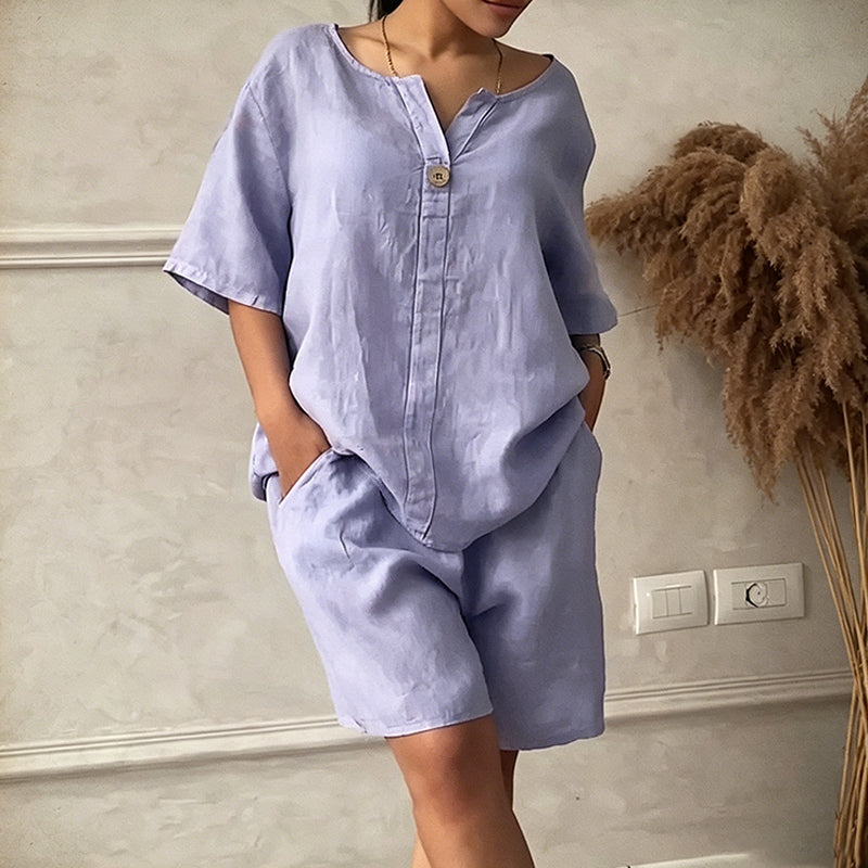 Women's Relaxed-Fit Short Sleeve Top and Shorts Set