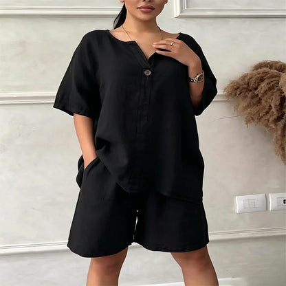Women's Relaxed-Fit Short Sleeve Top and Shorts Set