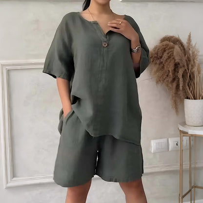 Women's Relaxed-Fit Short Sleeve Top and Shorts Set