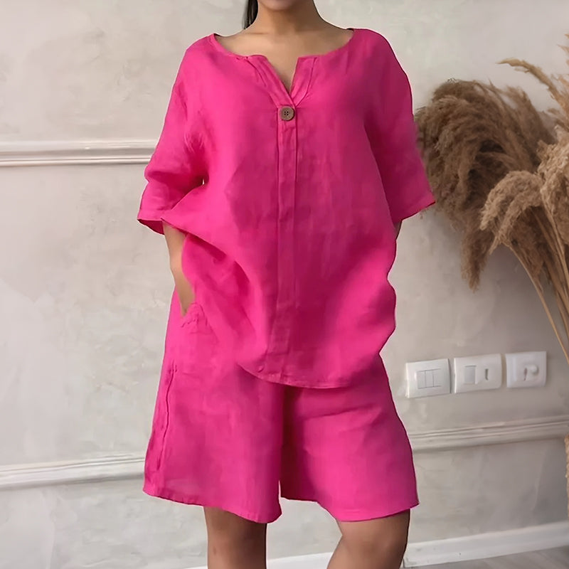 Women's Relaxed-Fit Short Sleeve Top and Shorts Set