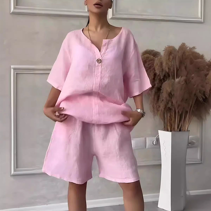 Women's Relaxed-Fit Short Sleeve Top and Shorts Set