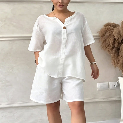 Women's Relaxed-Fit Short Sleeve Top and Shorts Set