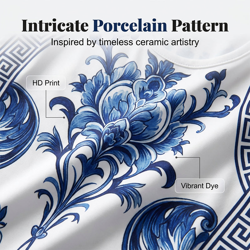 👗 LIMITED-TIME 50% OFF! ✨ Women's Classic Floral Print Maxi Dress – Bodycon, Side Slit, Porcelain Pattern 💙