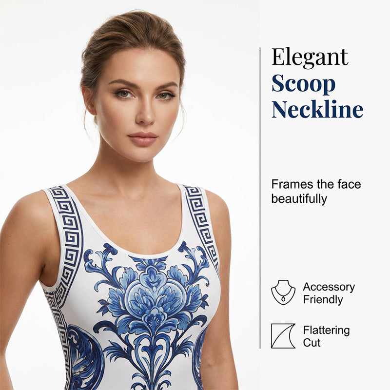 👗 LIMITED-TIME 50% OFF! ✨ Women's Classic Floral Print Maxi Dress – Bodycon, Side Slit, Porcelain Pattern 💙