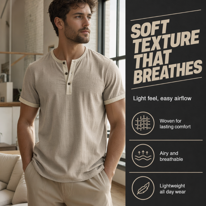 ⌛Limited-Time Offer-Men's Short Sleeve Breathable Henley Shirt