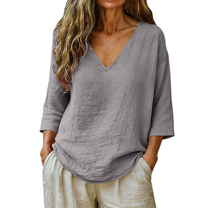 Women's Casual V-Neck Three Quarter Sleeve Blouse