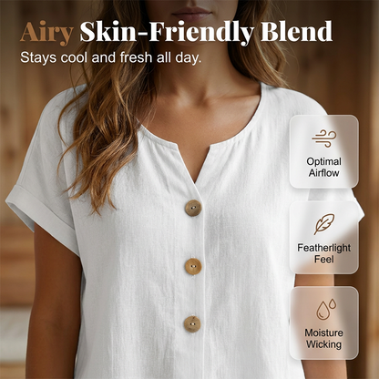 🔥Limited-Time Offer-Women's V-Neck Button Casual T-Shirt