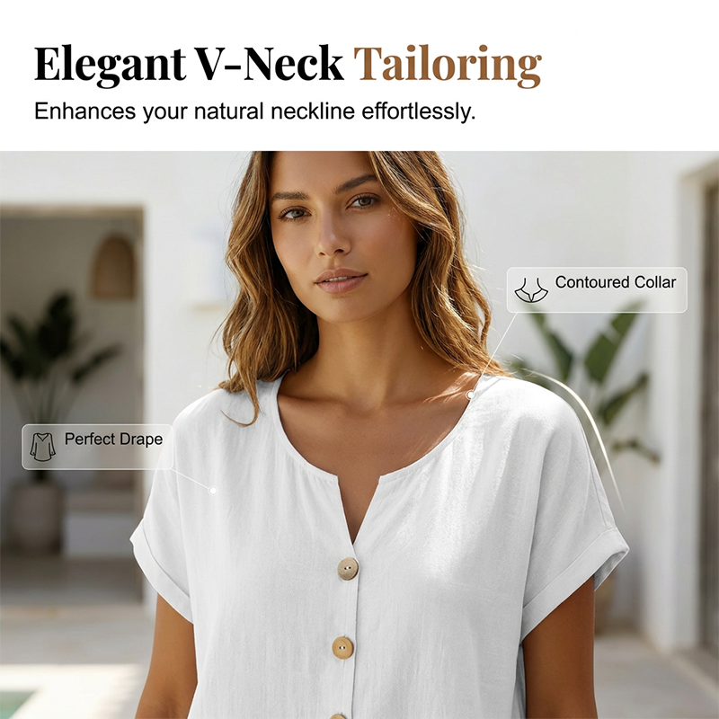 🔥Limited-Time Offer-Women's V-Neck Button Casual T-Shirt