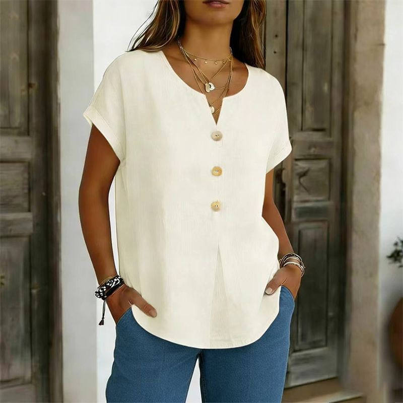 🔥Limited-Time Offer-Women's V-Neck Button Casual T-Shirt