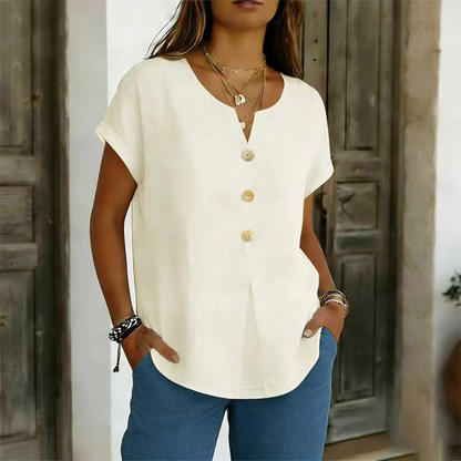 🔥Limited-Time Offer-Women's V-Neck Button Casual T-Shirt