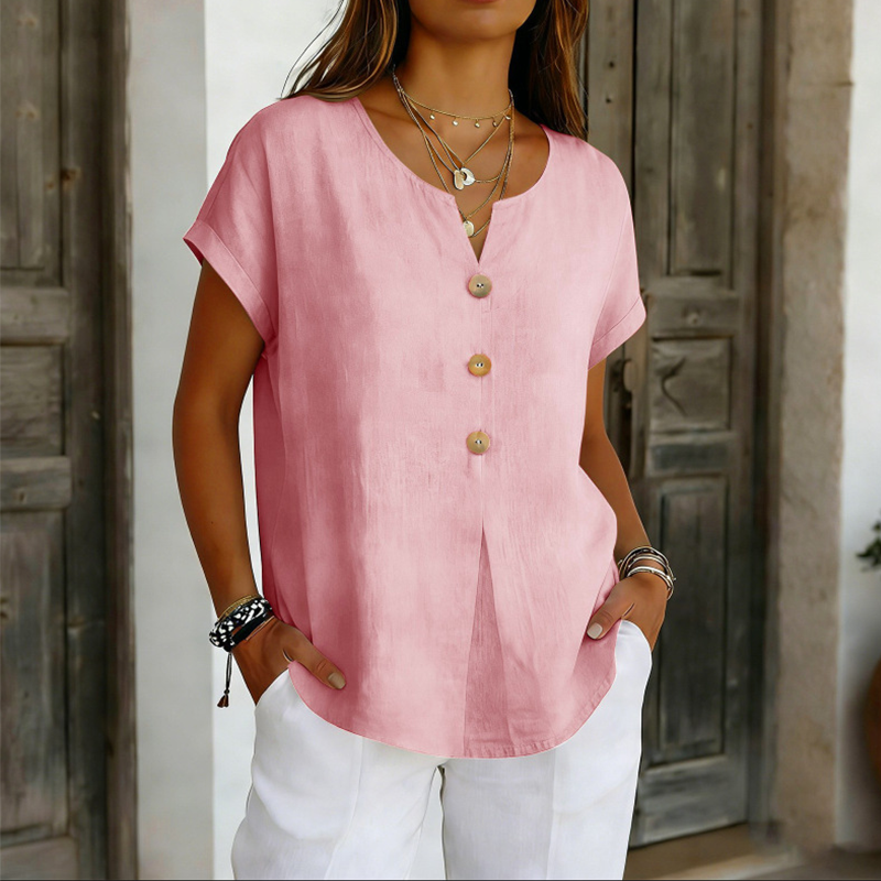 🔥Limited-Time Offer-Women's V-Neck Button Casual T-Shirt